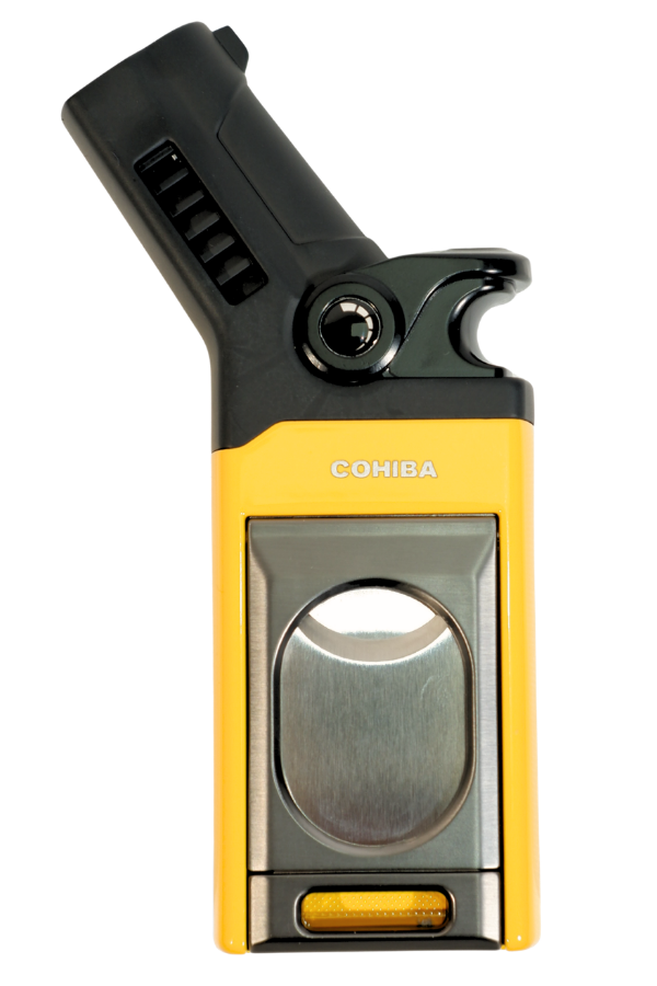 TR9527,Cohiba Tek Torch Pürmüz Dahili S-V Cut & İğneli Sarı Siyah Metal Puro Çakmağı