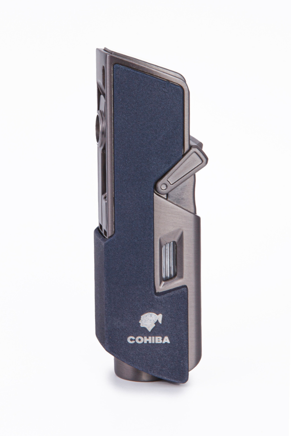 TR7952,Cohiba Tek Torch Pürmüz Lacivert-Gunmetal Dahili Delici & İğne Metal Puro Çakmağı