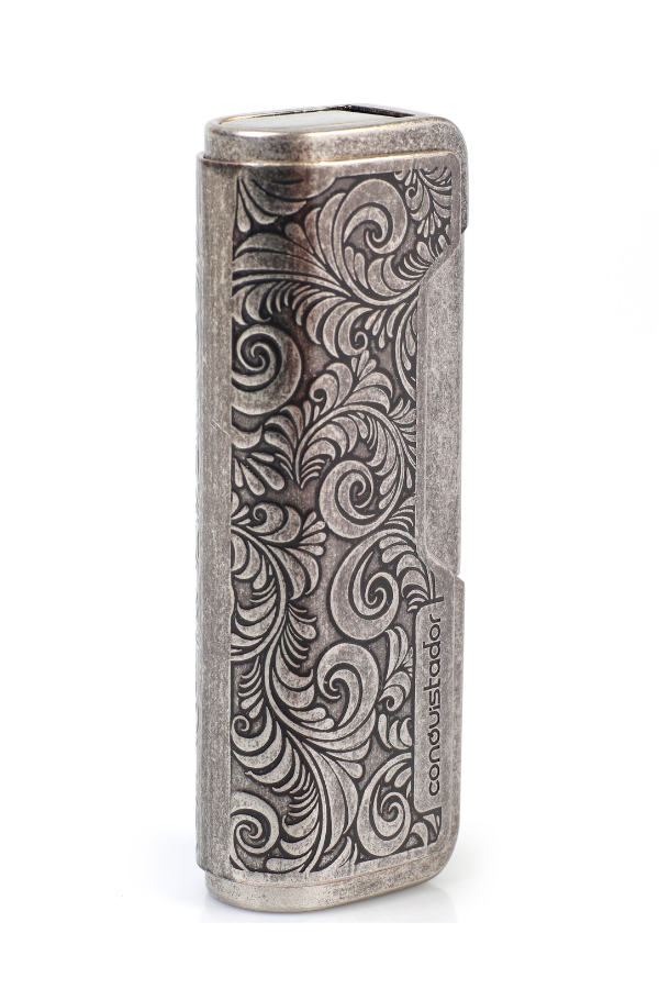CNQ-027,Conquistador Tek Torch Pürmüz Gümüş İşlemeli Metal Puro Çakmağı