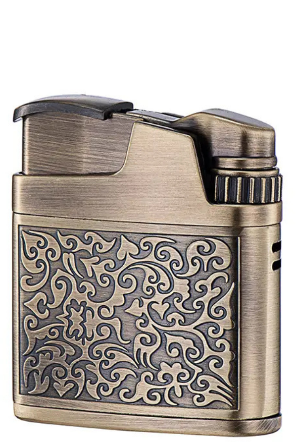 TR8662,Jobon Tek Torch Pürmüz Bronz Metal İşlemeli Puro Çakmağı