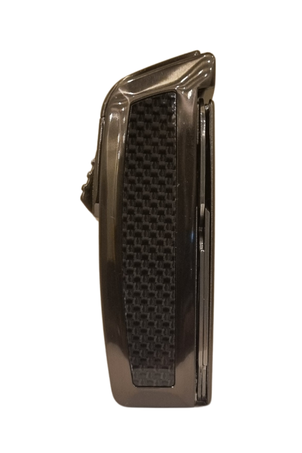 TR7957,Parmida Tek Torch Pürmüz Gunmetal-Karbon Desenli Dahili Puro Makaslı Metal Puro Çakmağı