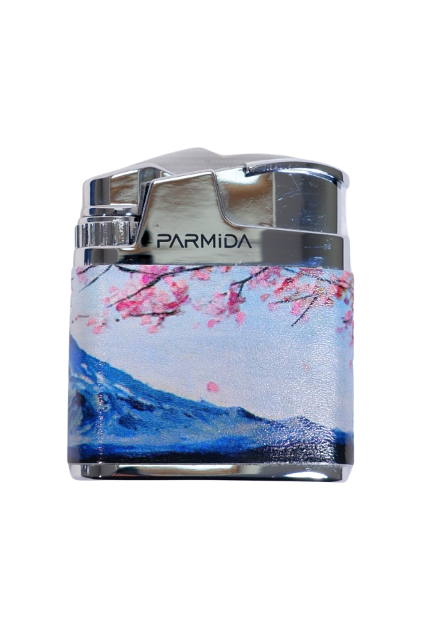 TR9227,Parmida Tek Torch Pürmüz Sakura Desenli Çok Renkli Metal Puro Çakmağı