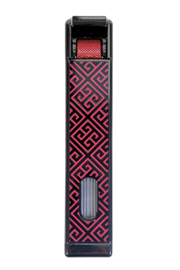TR9222,Parmida Tek Torch Pürmüz Gunmetal-Kırmızı Desenli Metal Puro Çakmağı