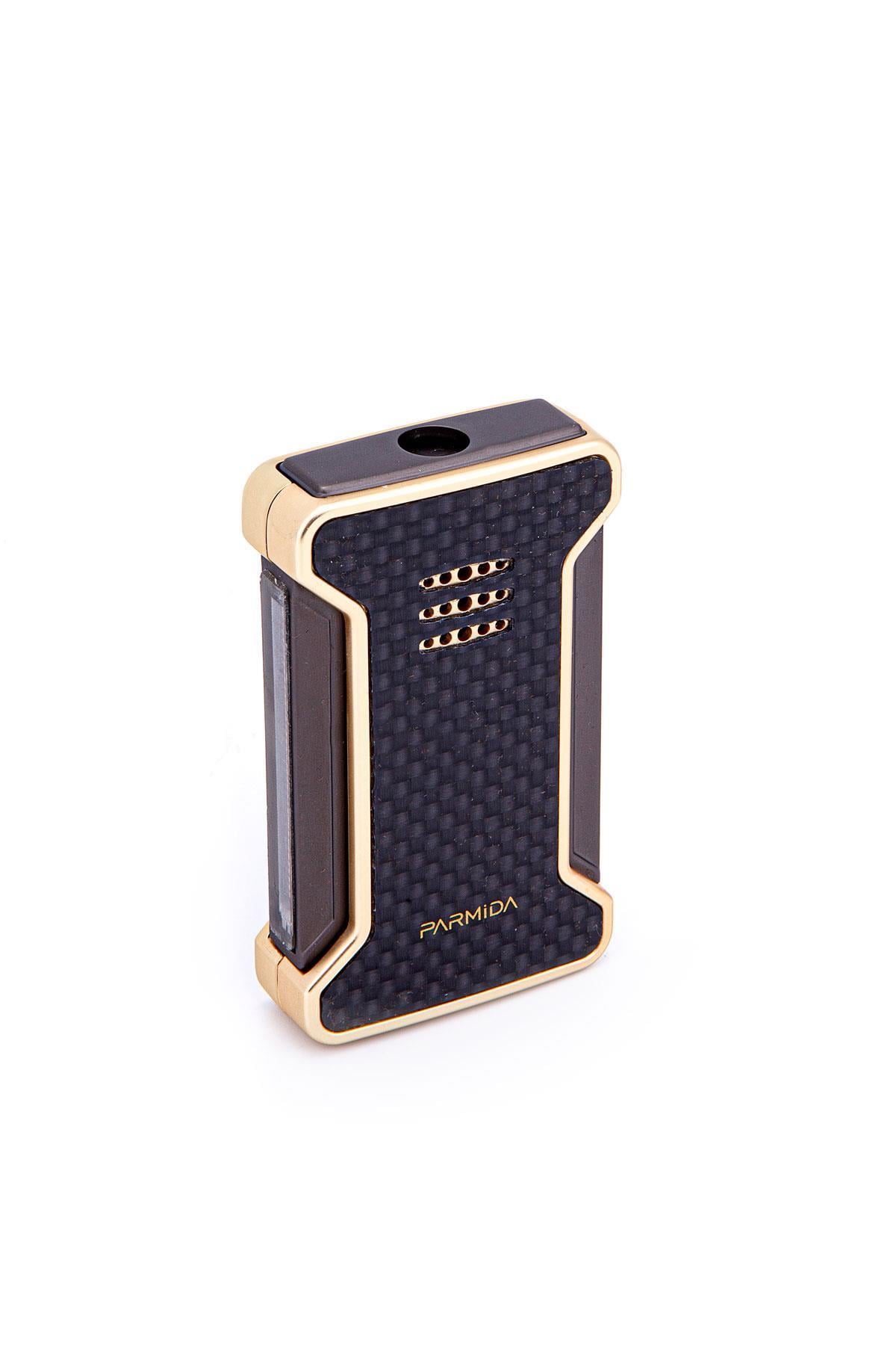 TR7265,Parmida Tek Torch Pürmüz Karbon Desenli Gold Puro Çakmağı