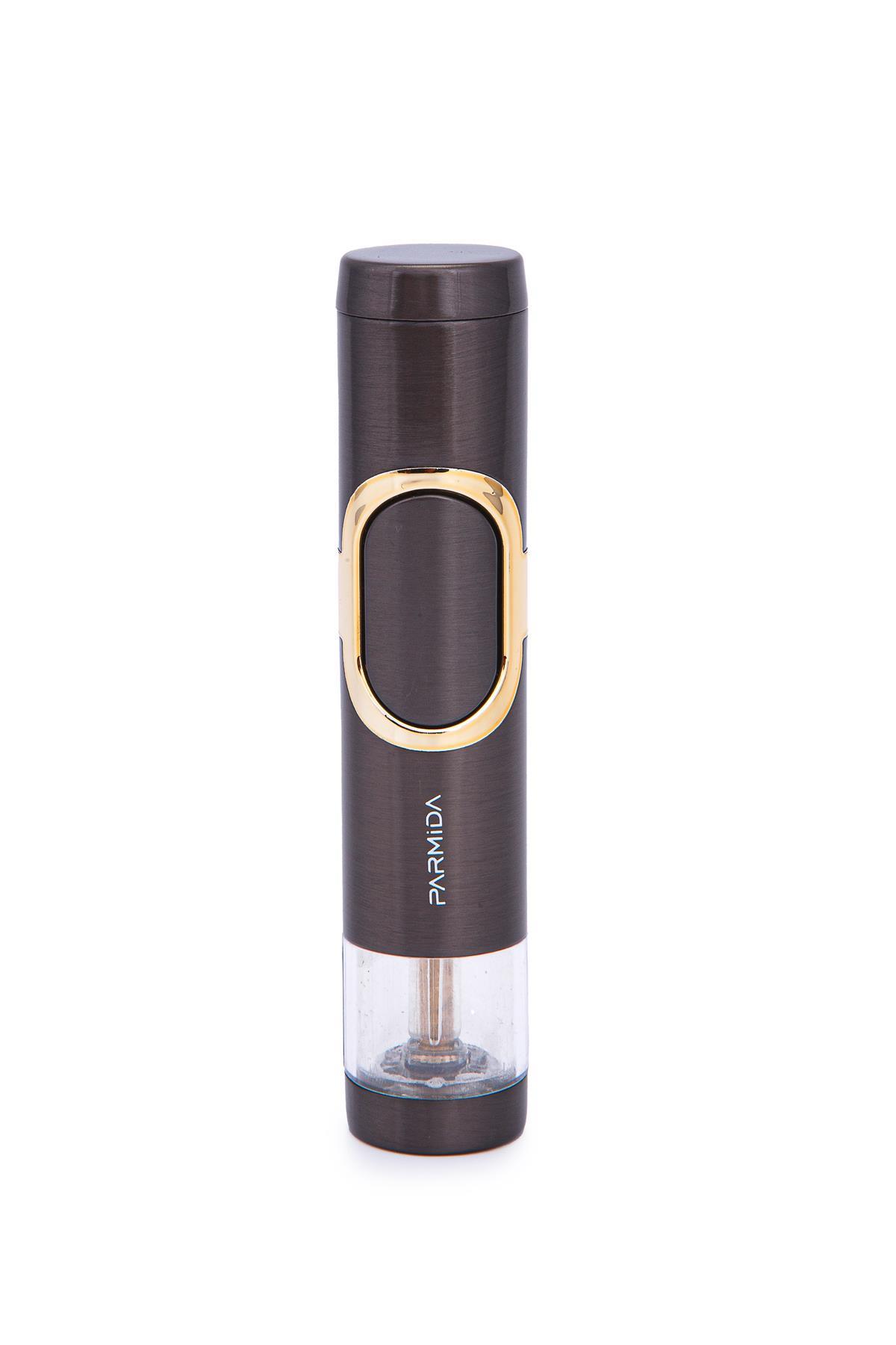 TR7328,Parmida Tek Torch Pürmüz Gunmetal-Gümüş Metal Puro Çakmağı
