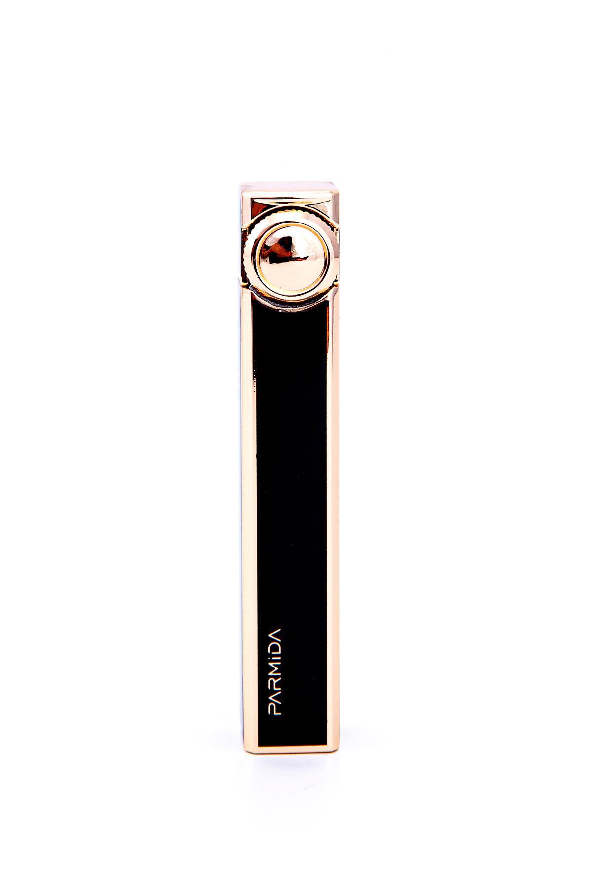 TR7180,Parmida Slim Siyah-Gold Soft Flame Metal Çakmak