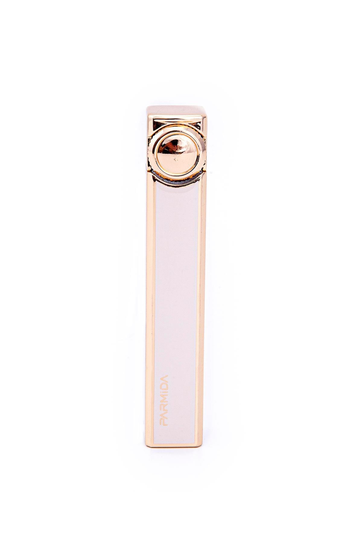 TR7182,Parmida Slim Beyaz-Gold Soft Flame Metal Çakmak