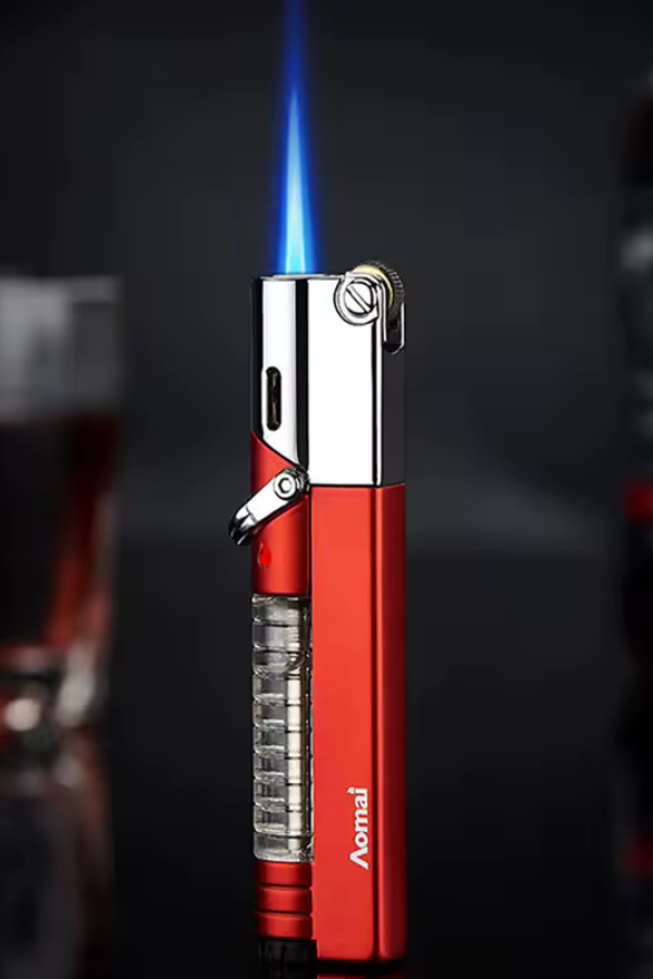 TR7639,PremiumQuality Tek Torch Pürmüz Kırmızı-Gümüş Puro Çakmağı