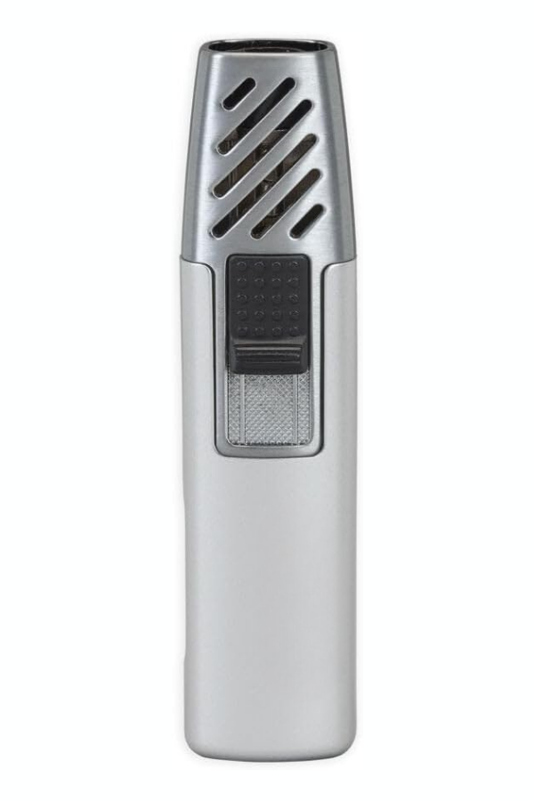 TR8583,PremiumQuality Gümüş-Gunmetal Tek Torch Pürmüz Metal Puro Çakmağı