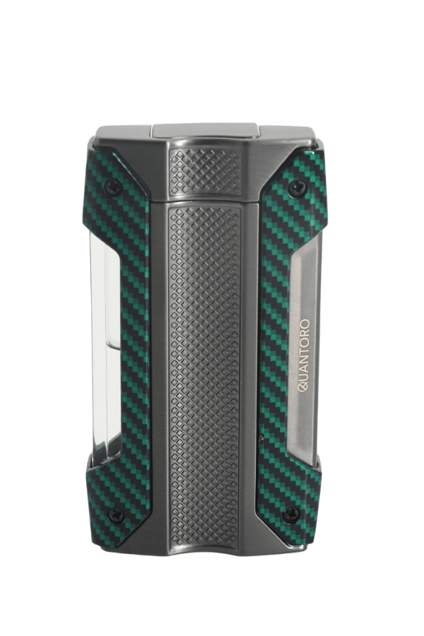 TRZ1027,Quantoro Tek Torch Pürmüz Gunmetal Yeşil-Karbon Metal Puro Çakmağı