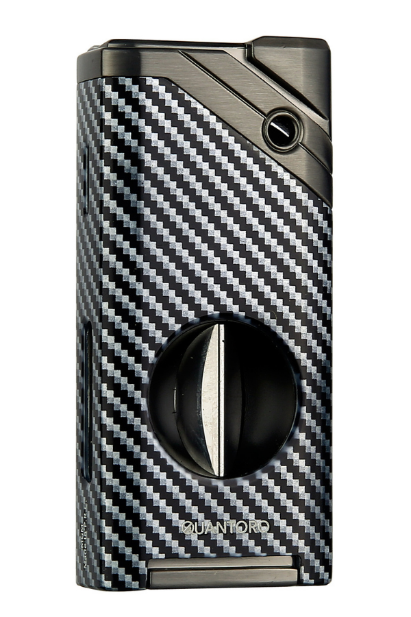 TRZ1119,Quantoro Tek Torch Pürmüz V-Cut Siyah Karbon Metal Puro Çakmağı
