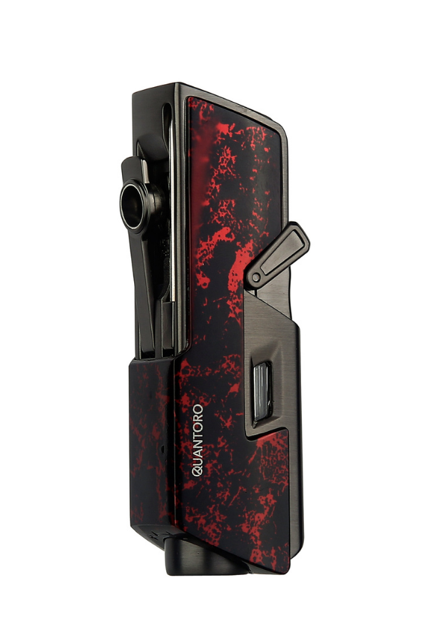 TRZ1109,Quantoro Tek Torch Pürmüz Delicili/İğneli Siyah Kırmızı Desenli Metal Puro Çakmağı