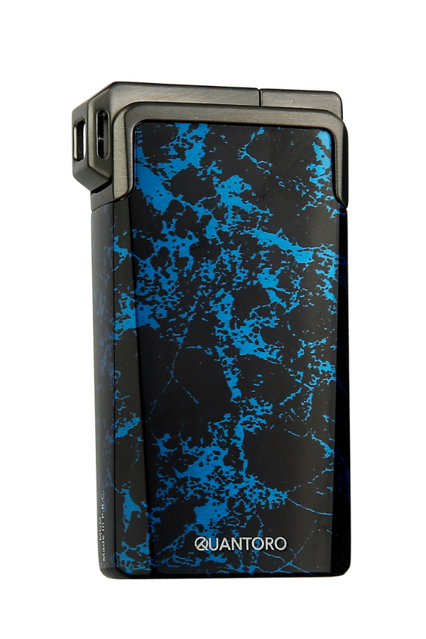 TRZ1196,Quantoro Tek Torch Pürmüz / Soft Flame Mavi Desenli Metal Puro Çakmağı