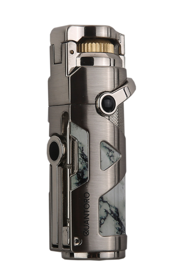 TRZ1180,Quantoro Tek Torch Pürmüz Delicili/İğneli Gümüş Metal Puro Çakmağı