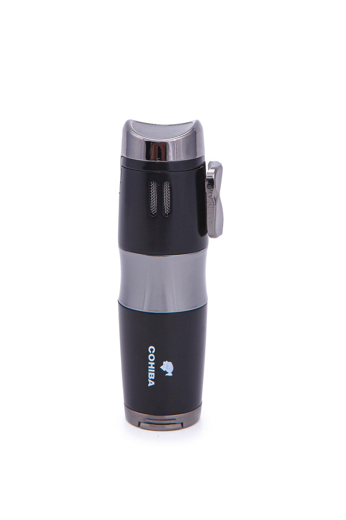 TR7225,Cohiba 3 Torch Pürmüz Gümüş-Siyah Metal Puro Çakmağı