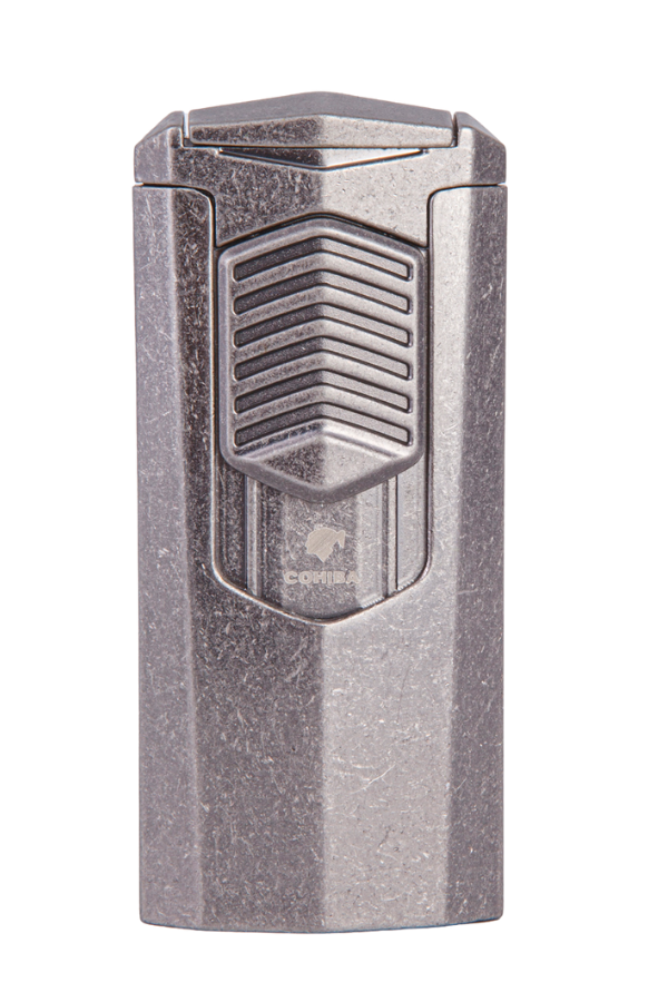 TR7945,Cohiba 3 Torch Pürmüz Fırçalı Gümüş Metal Puro Çakmağı