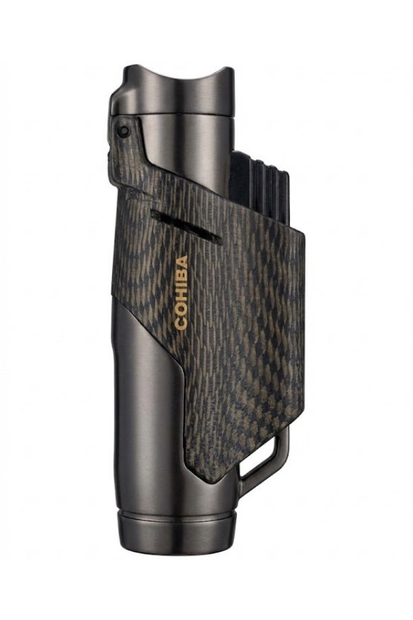 TR9001,Cohiba 3 Torch Pürmüz Siyah - Gunmetal Karbon Desenli Puro Çakmağı