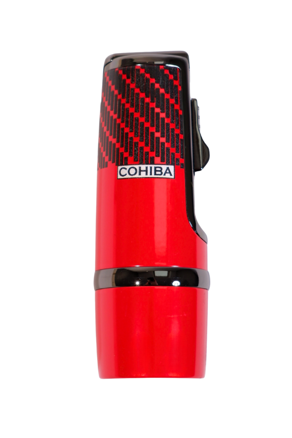 TR9246,Cohiba 3 Torch Pürmüz Kırmızı-Siyah Desenli Metal Puro Çakmağı