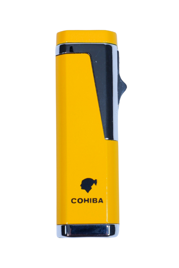 TR9029,Cohiba 3 Torch Pürmüz Sarı Karbon Desenli Puro Çakmağı