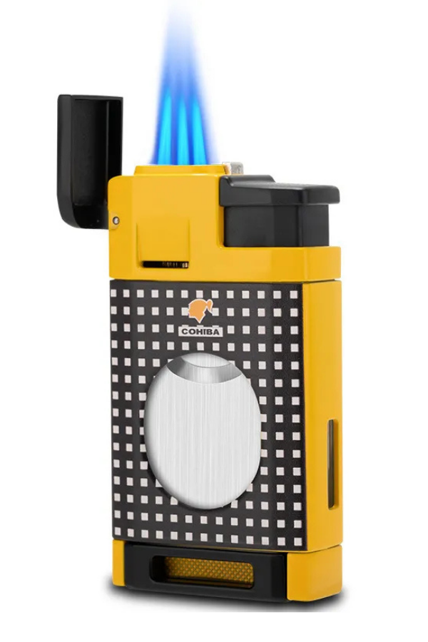 TR7739,Cohiba 3 Torch Pürmüz Limitli Seri Sarı Dahili Kesicili Puro Çakmağı