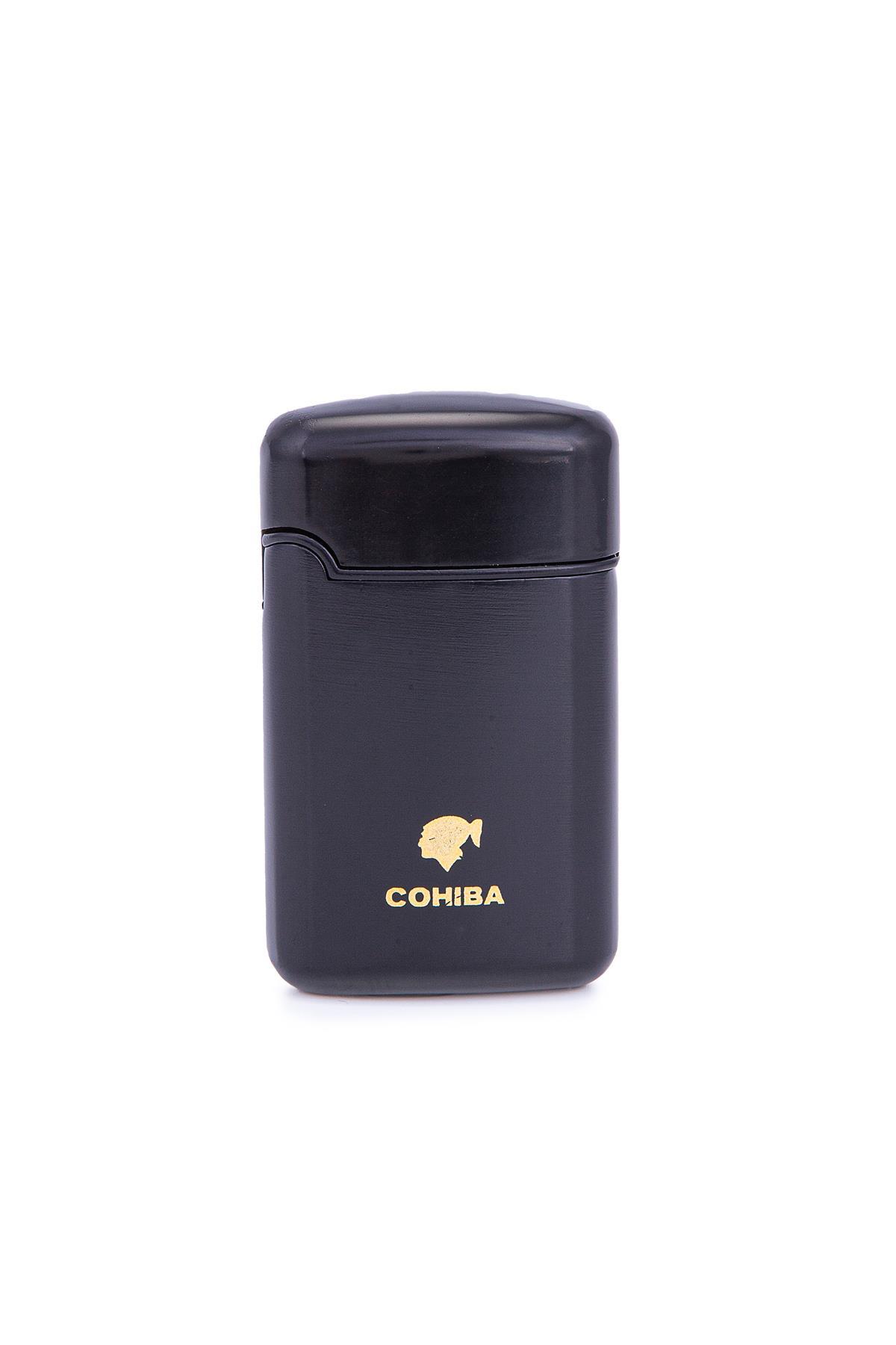 TR7337,Cohiba 3 Torch Pürmüz Parlak Siyah Metal Puro Çakmağı