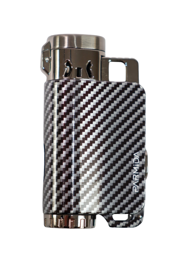 TR8976,Parmida 3 Torch Pürmüz Siyah Karbon Desenli Puro Çakmağı