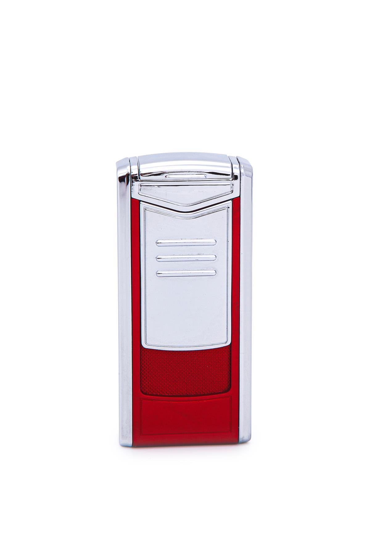 TR7187,Parmida 3 Torch Pürmüz Kırmızı-Gümüş Metal Puro Çakmağı