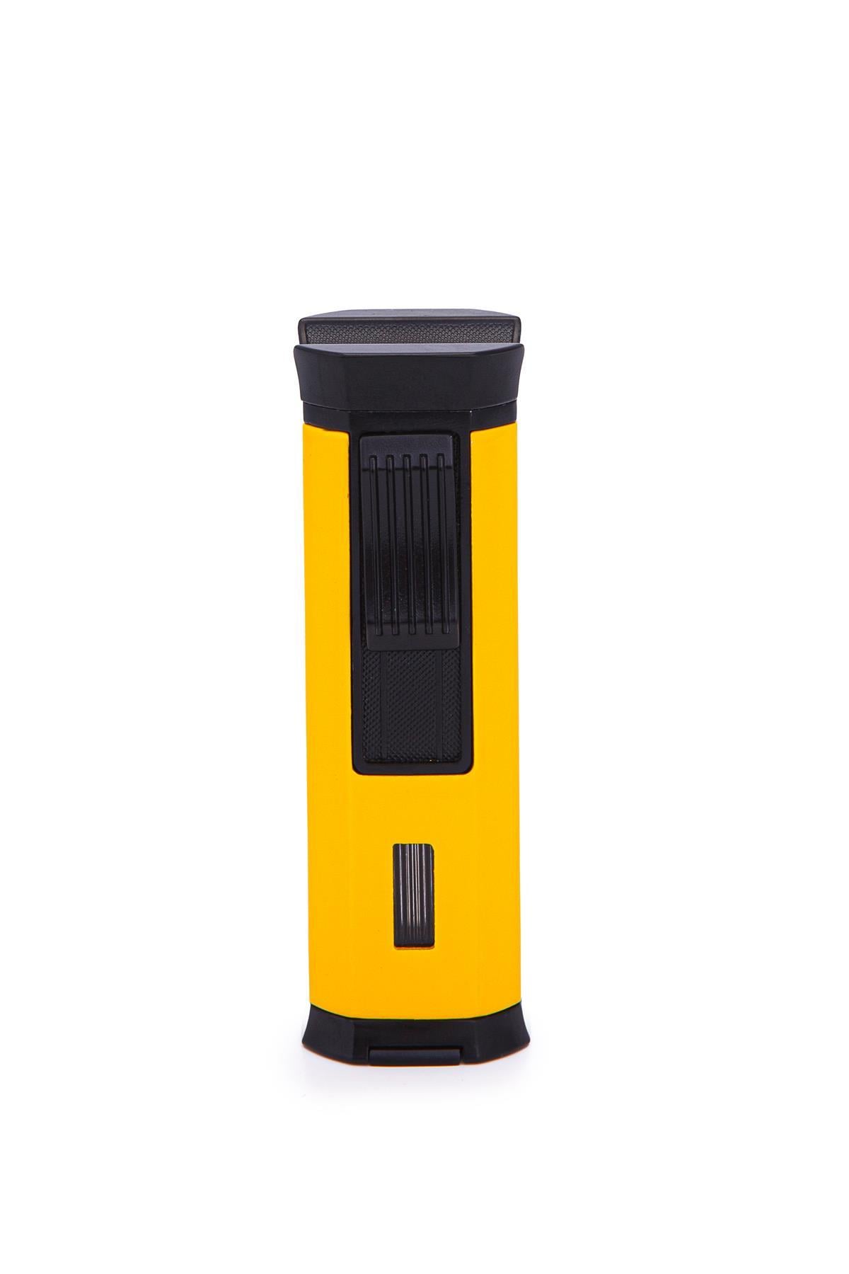 TR7327,Parmida 3 Torch Pürmüz Sarı-Siyah Metal Puro Çakmağı