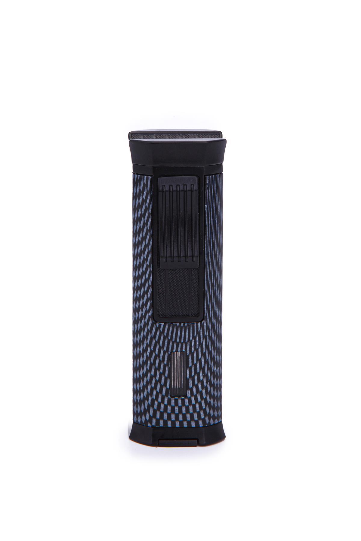 TR7230,Parmida 3 Torch Pürmüz Karbon Desenli Siyah Metal Puro Çakmağı