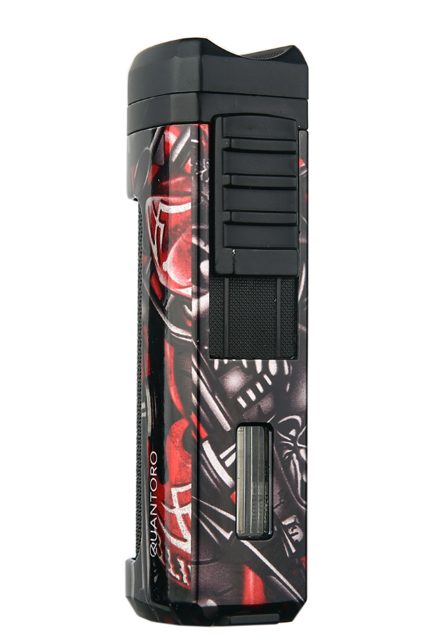TRZ1203,Quantoro Üç Torch Pürmüz Delicili Kırmızı Desenli Metal Puro Çakmağı