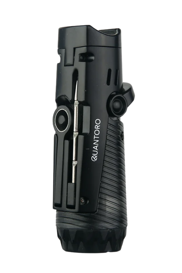 TRZ1215,Quantoro 3 Torch Pürmüz Siyah Delici & İğneli Metal Puro Çakmağı