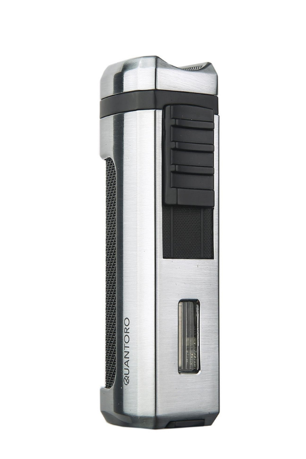 TRZ1041,Quantoro 3 Torch Pürmüz Gümüş-Siyah Metal Puro Çakmağı
