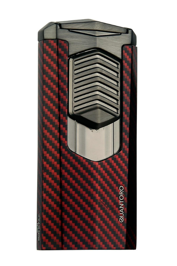 TRZ1008,Quantoro 3 Torch Pürmüz Kırmızı-Karbon Metal Puro Çakmağı