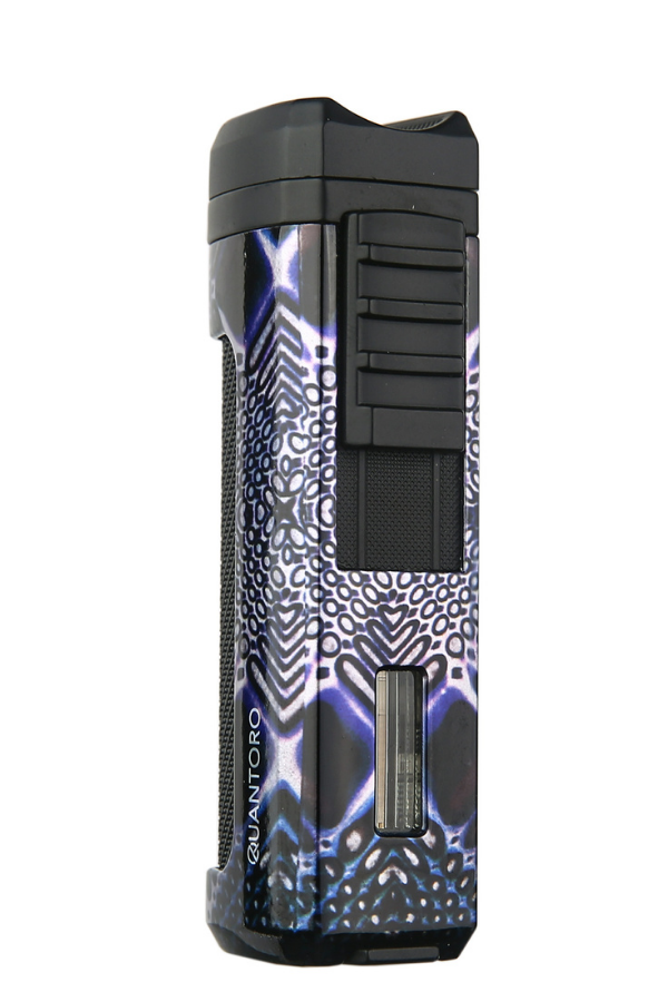 TRZ1204,Quantoro Üç Torch Pürmüz Delicili Mavi Desenli Metal Puro Çakmağı