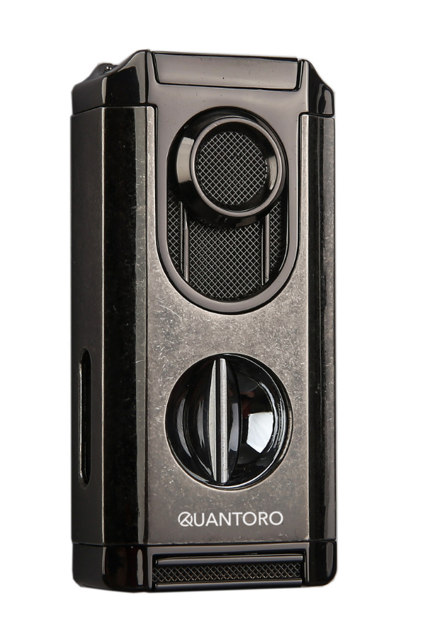 TRZ1177,Quantoro 3 Torch Pürmüz V-Cut Fırçalı Nikel Metal Puro Çakmağı