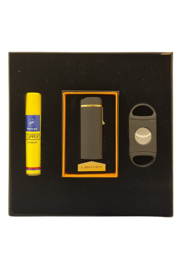 TR8079,PremiumQuality Çakmak Kesici Gaz Siyah Üçlü Puro Seti