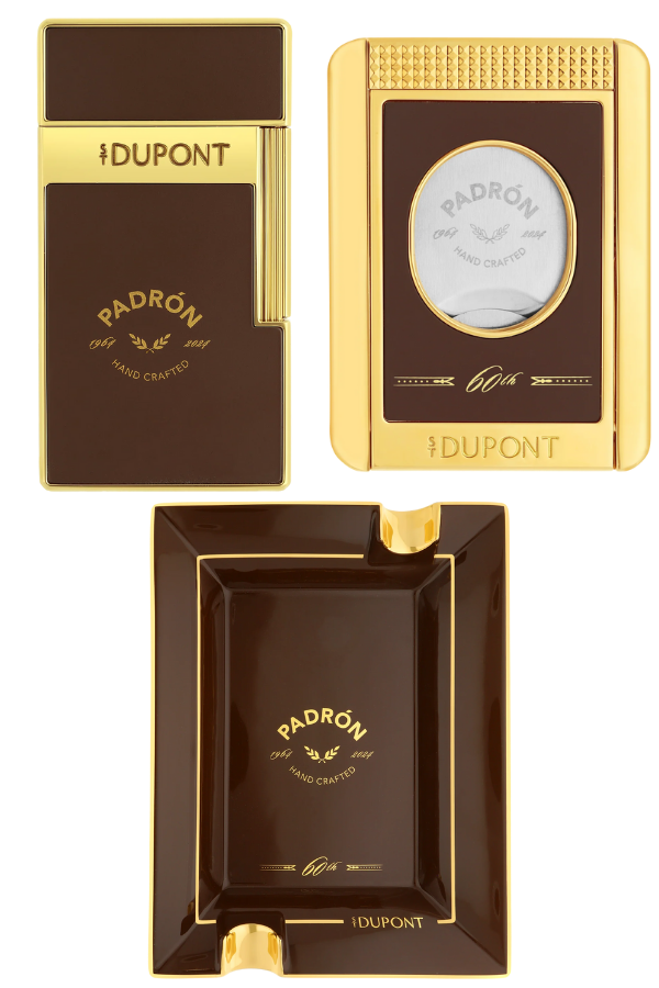 ST-PDR-002,S.T. Dupont Padron Kahverengi Çakmak Kesici Küllük Üçlü Puro Seti