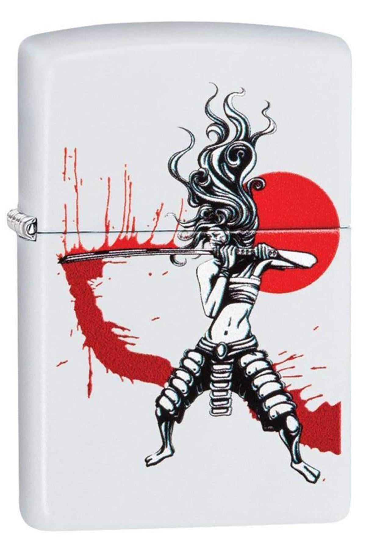 TR5696,Zippo Çakmak White Matte Samurai Girl