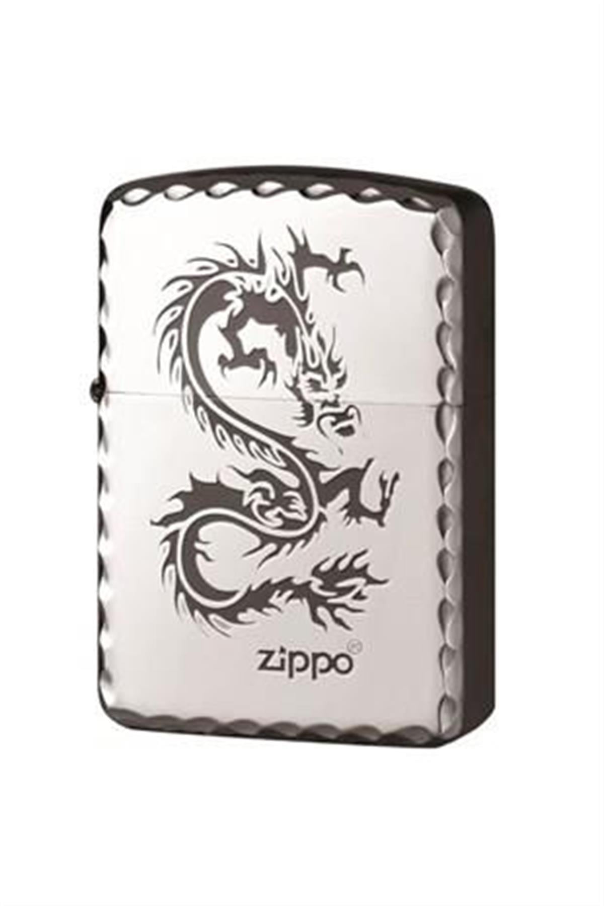 TR4202,Zippo Çakmak ZA1-18B SILVER PLATE DRAGON - SERRATED EDGE