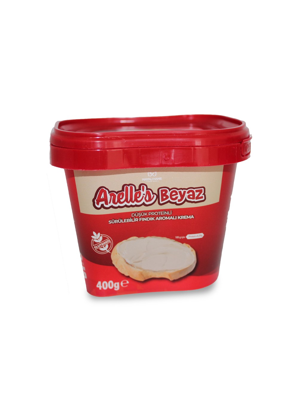 Mayalı Hane Düşük Proteinli Arelle's Beyaz Sürülebilir Fındık Aromalı Krema 400 gr
