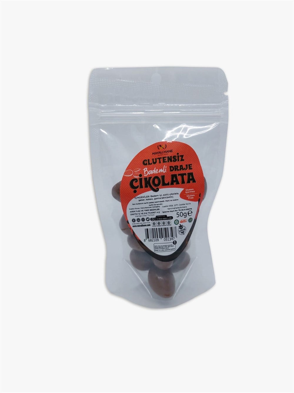 Mayalı Hane Glutensiz Bademli Draje Çikolata 50 gr