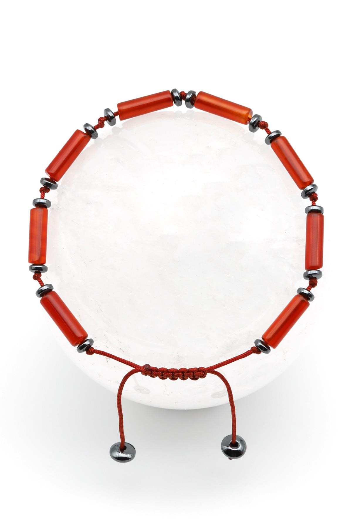 Akik Doğal Taş Makrome Örme Bileklik