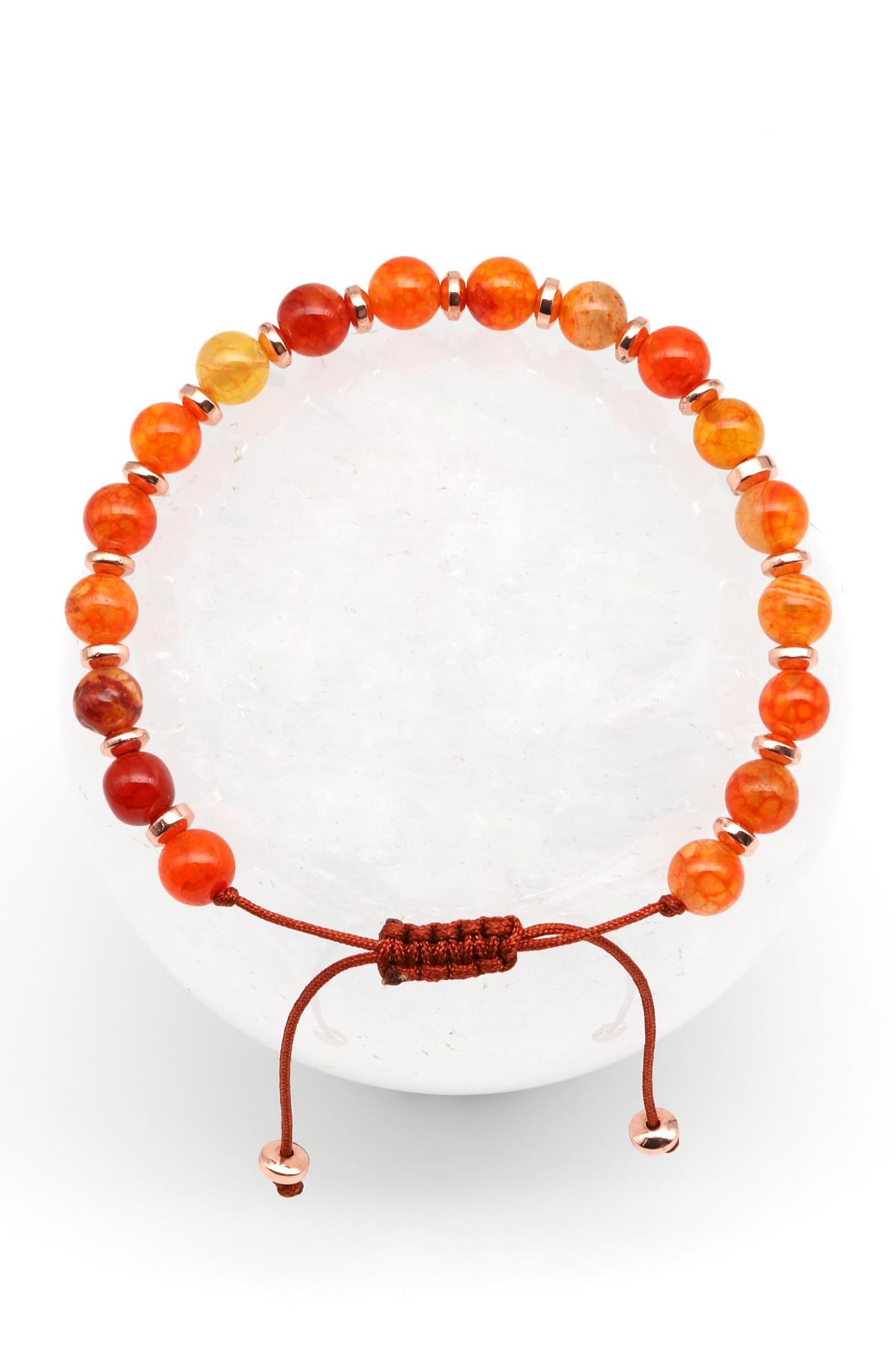 Akik Doğal Taş Makrome Örme Bileklik Küre Kesim