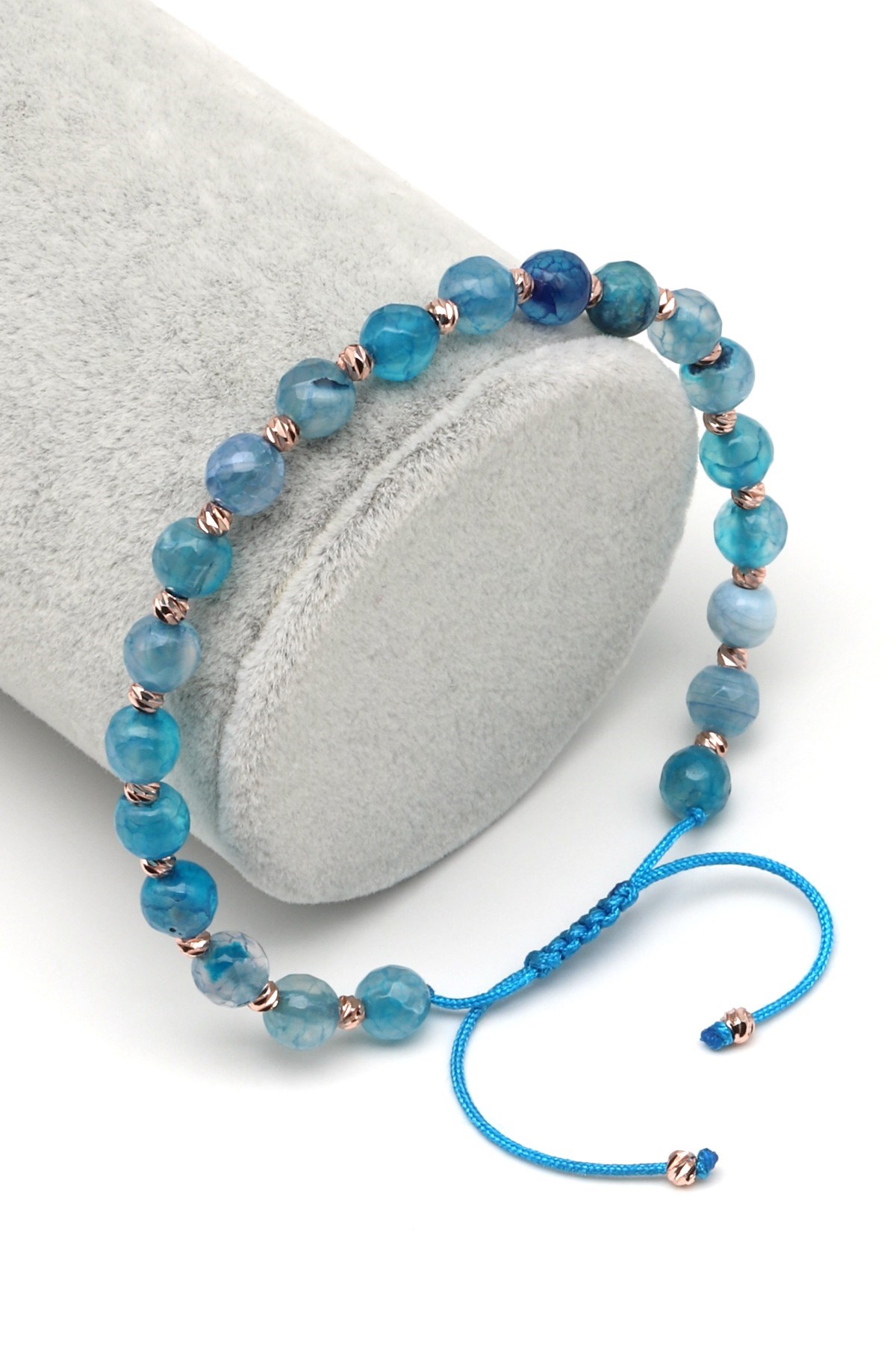 Akik Doğal Taş Makrome Örme Bileklik Küre Kesim - BMK-623