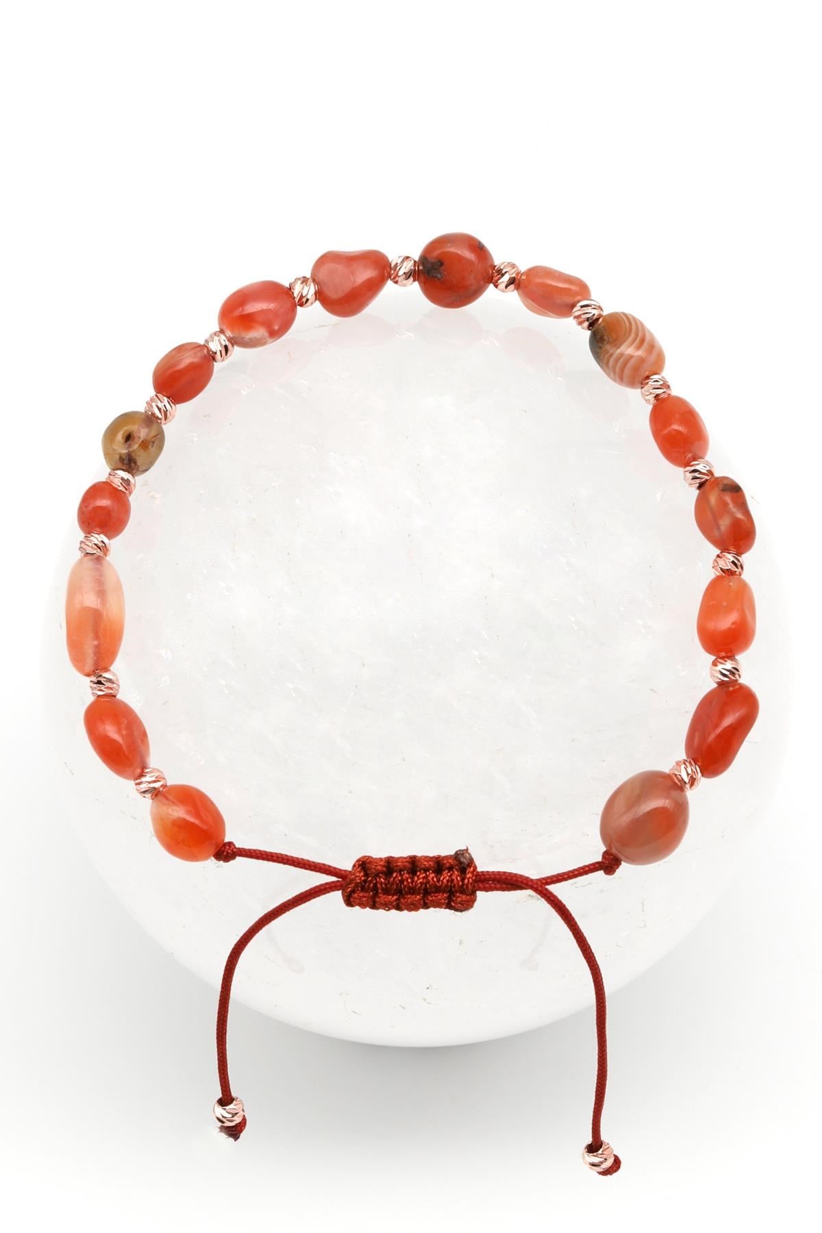 Akik Doğal Taş Makrome Örme Bileklik Şekilsiz Kesim