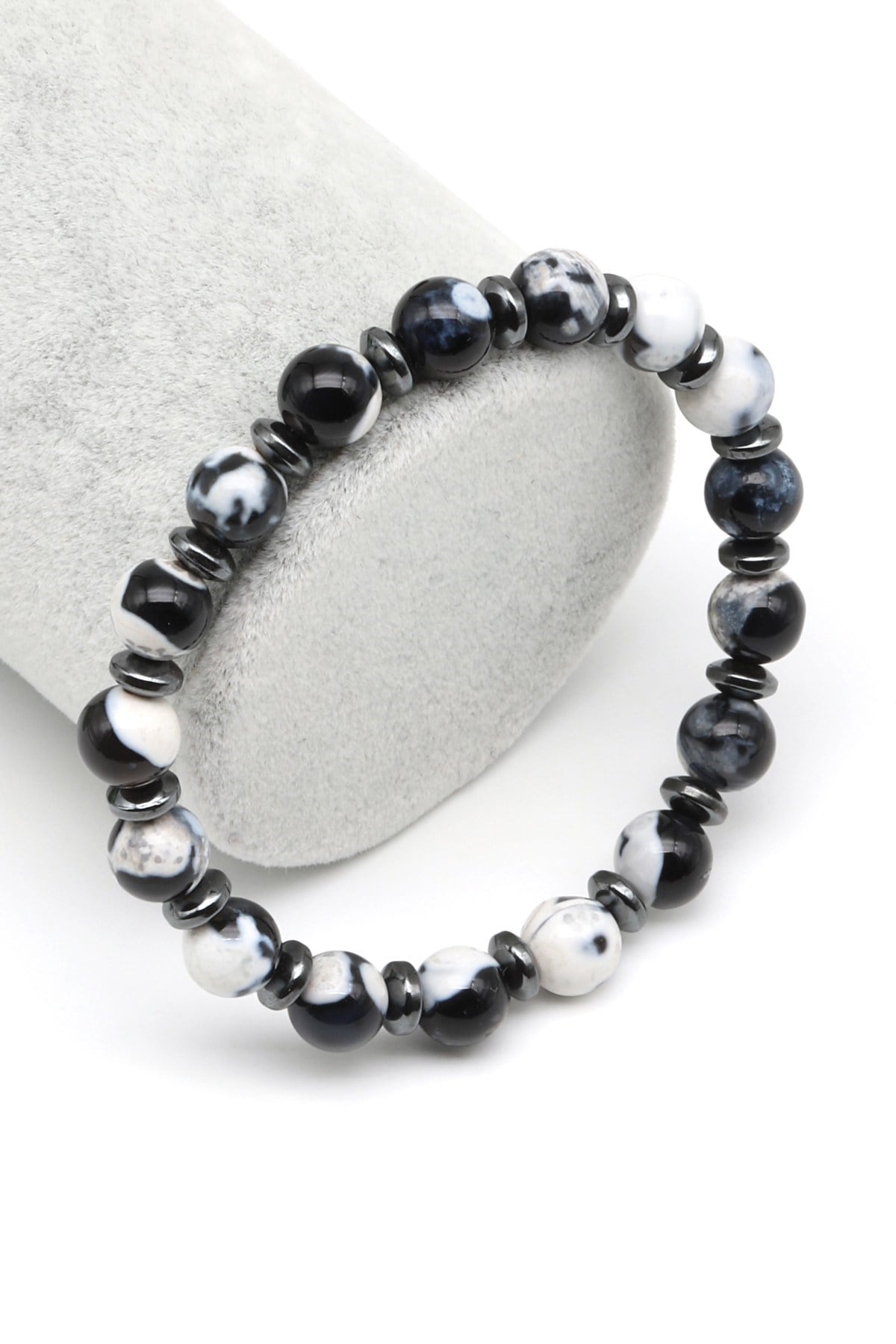 Akik-Hematit Doğal Taş Bileklik 8 mm Küre Kesim - BLK-2032
