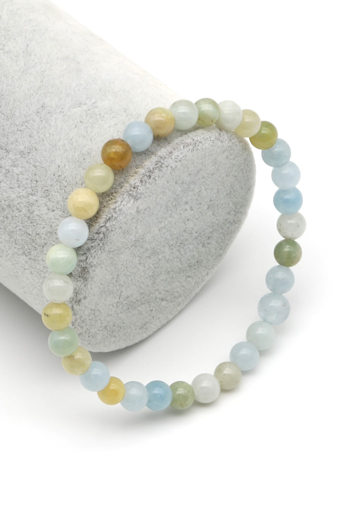 Akuamarin-Heliodor Doğal Taş Bileklik 6 mm Küre Kesim - BLK-2190