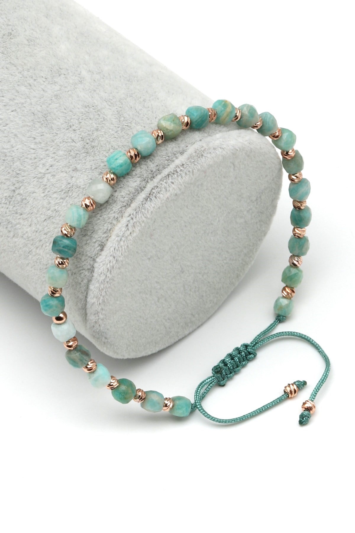 Amazonit Doğal Taş Makrome Örme Bileklik Küp Kesim - BMK-655