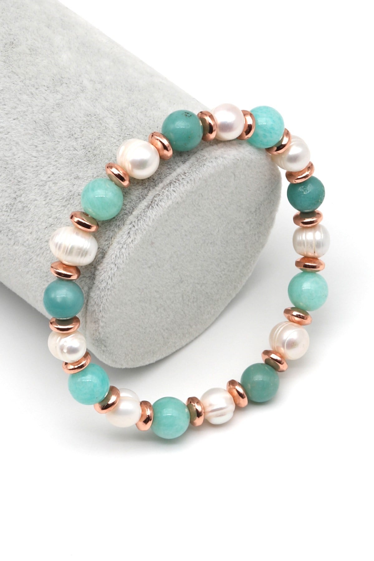 Amazonit-İnci Doğal Taş Bileklik 8 mm Küre Kesim - BLK-2263