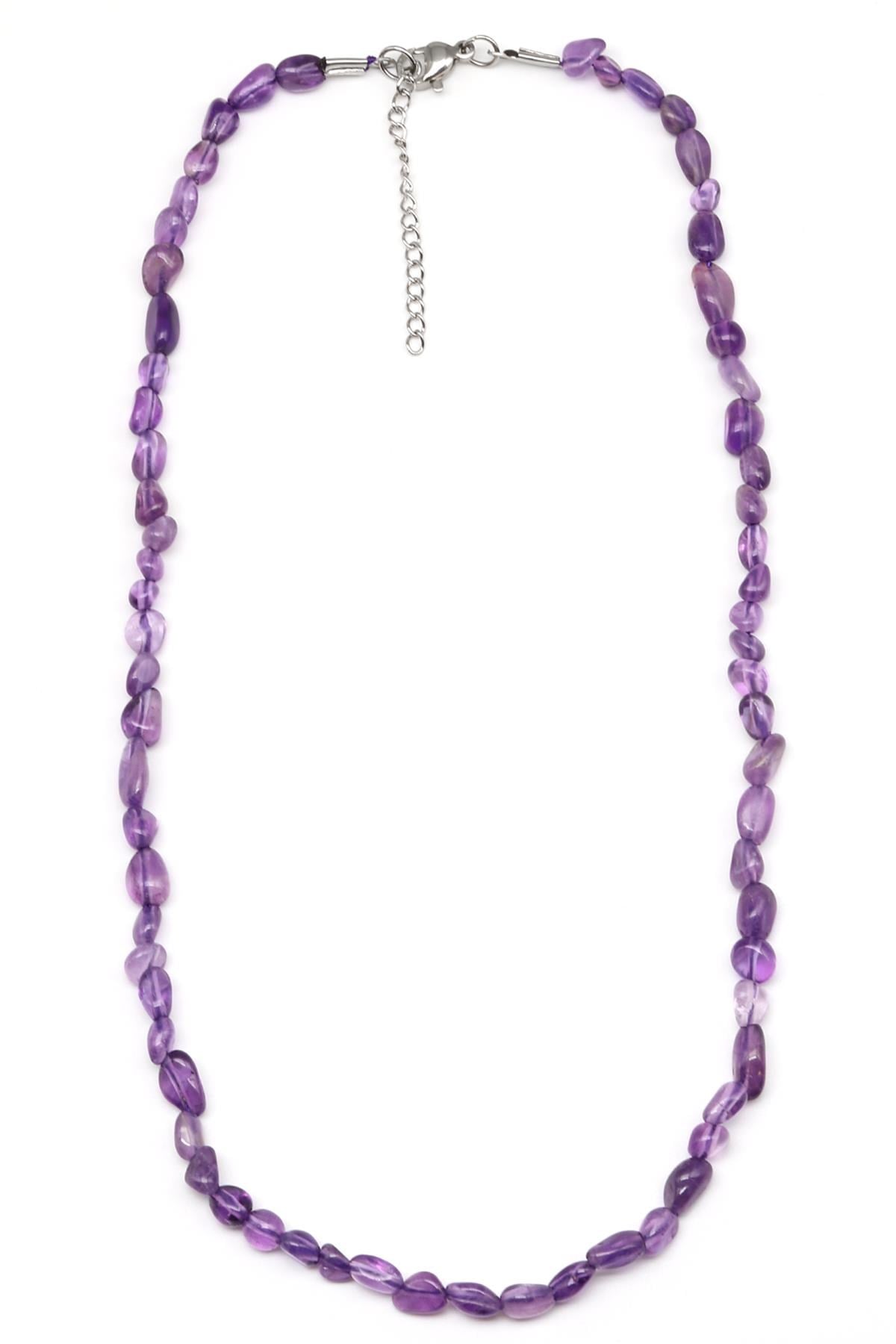 Ametist ( Çelik Klipsli ) Doğal Taş Kolye Mercimek Kesim